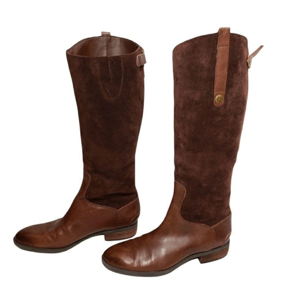 Sam Edelman Pembrooke brown Suede Knee High Riding Boots western block heel 8.5